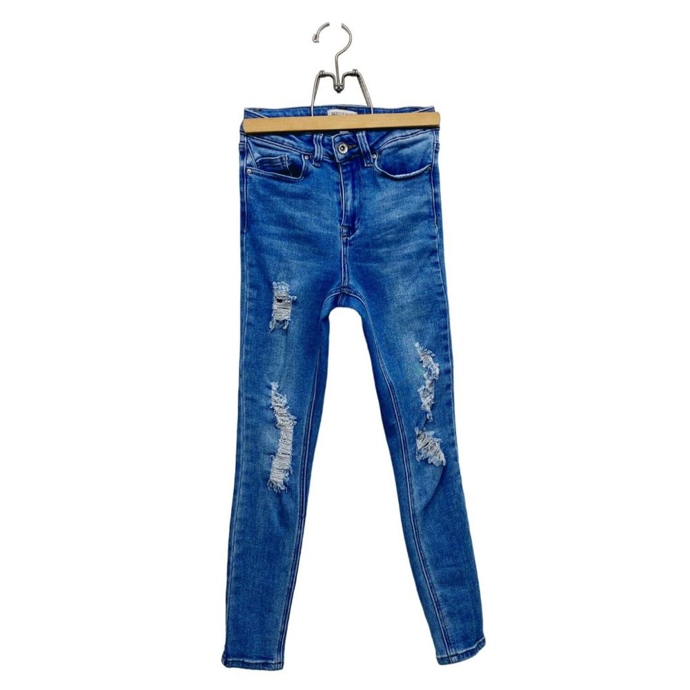 SKINNY FRIES Light Blue Wash Distressed Skinny Jeans Size 1 Ripped High JUNIORS